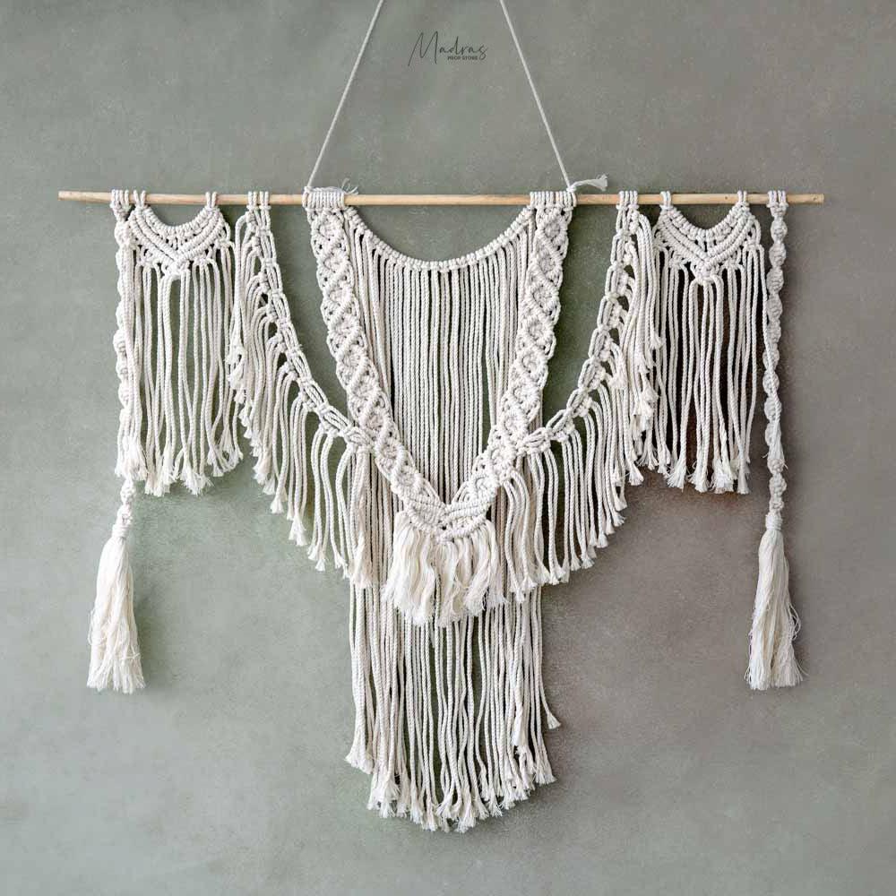 Cream macrame bucket, boho photo top prop