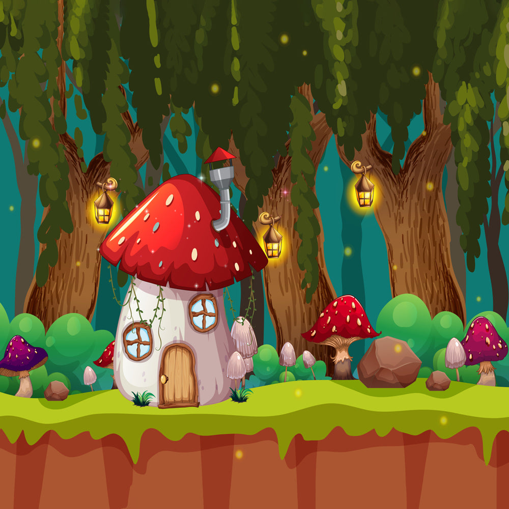 Mushroom fairy house - Baby Printed Backdrops