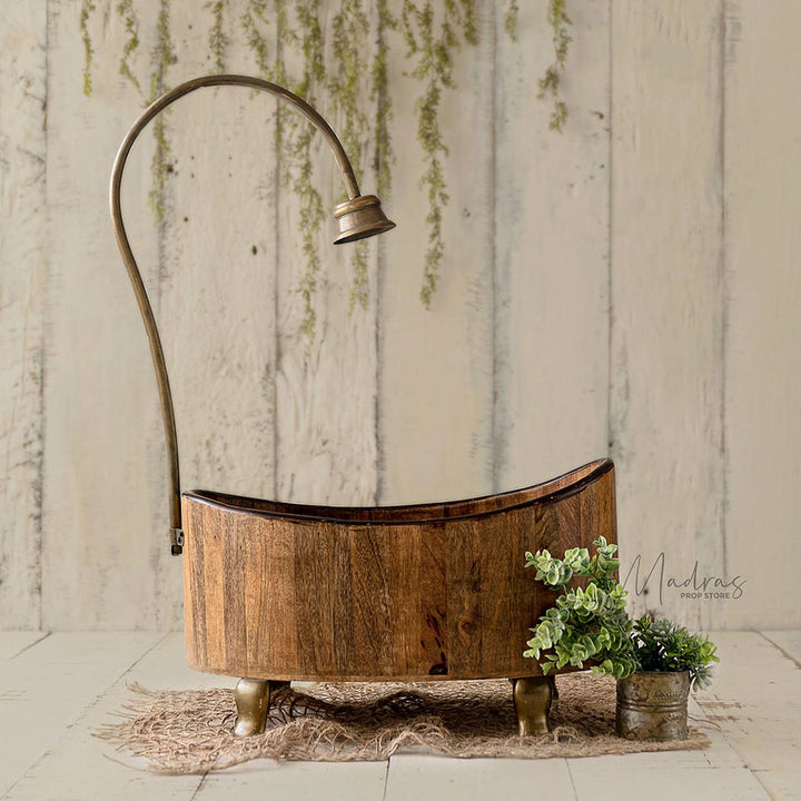 Wooden Shower Tub with Brass Piping (Shipping Extra)