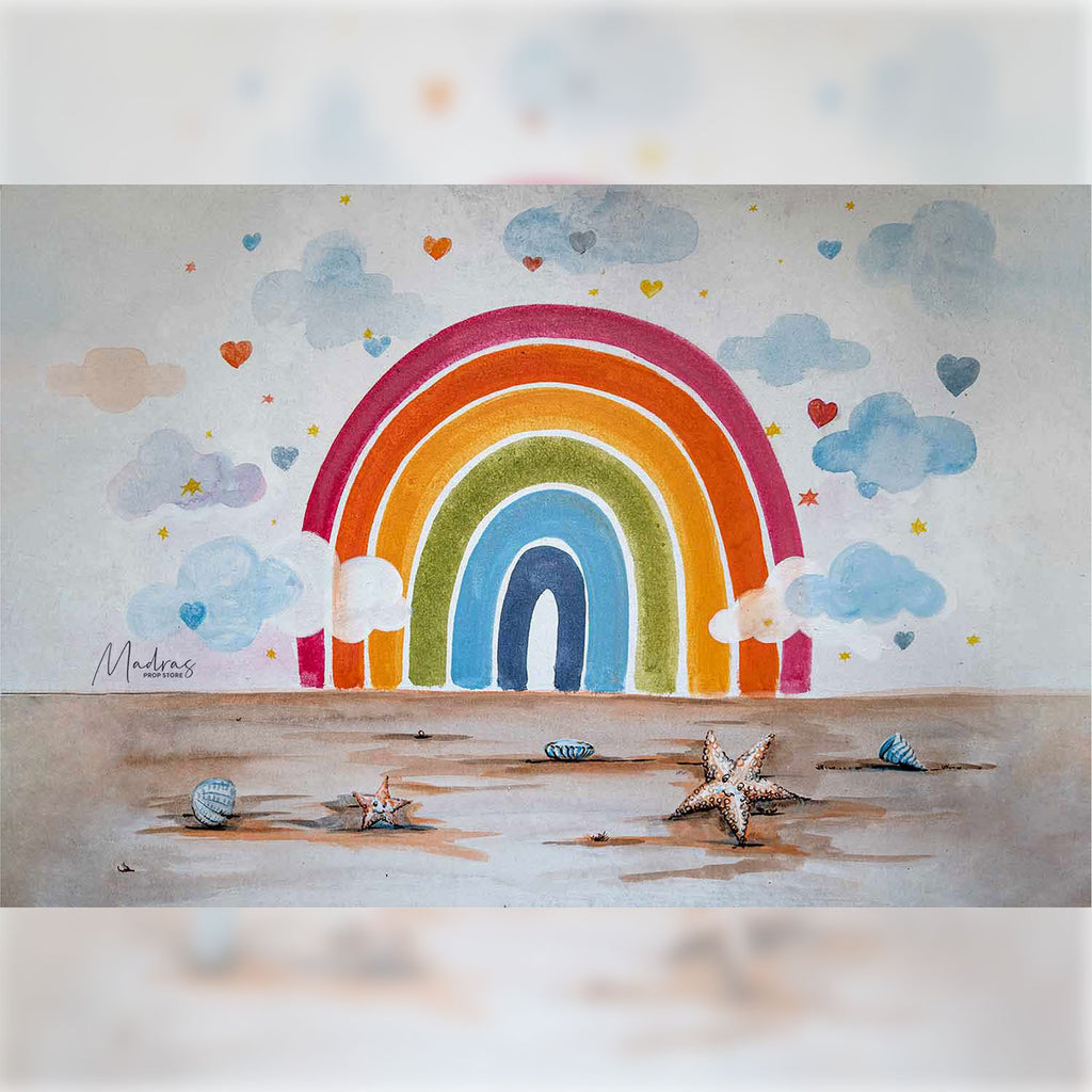 Rainbow In Clouds - Printed Backdrop - Fabric - 5 by 6 feet