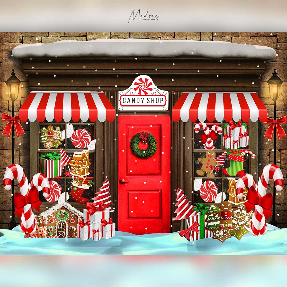Xmas Candy Shop - Printed Backdrop - Fabric - 5 by 7 feet