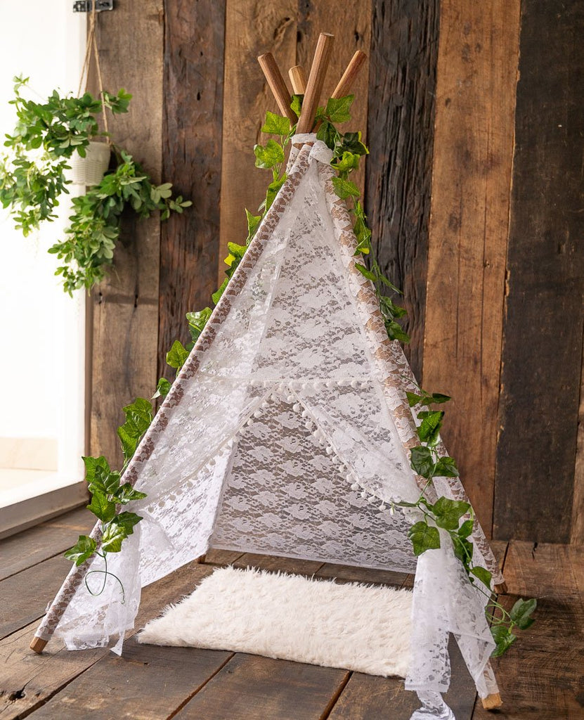 White Lace Pompom Teepee Tent